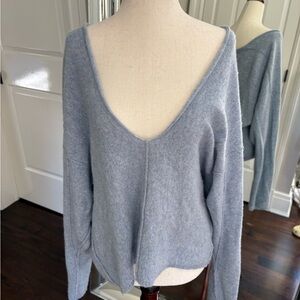 Free People V-Neck Sweater in Soft Blue